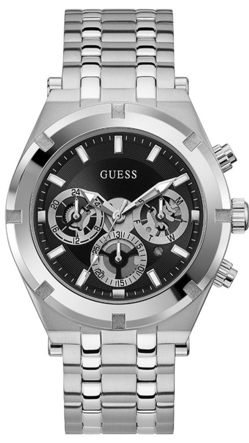 Shop Guess Continental Black Dial Silver Steel Strap Watch for Men - GW0260G1 in USA