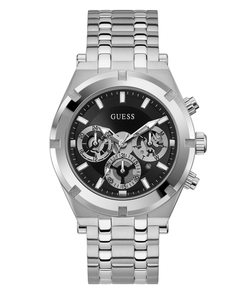 Shop Guess Continental Black Dial Silver Steel Strap Watch for Men - GW0260G1 in USA