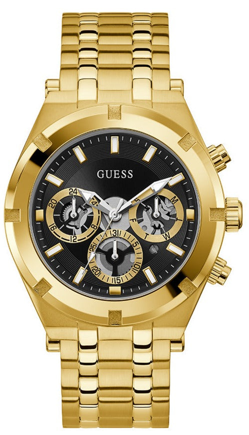 Shop Guess Continental Black Dial Gold Steel Strap Watch for Men - GW0260G2 in USA
