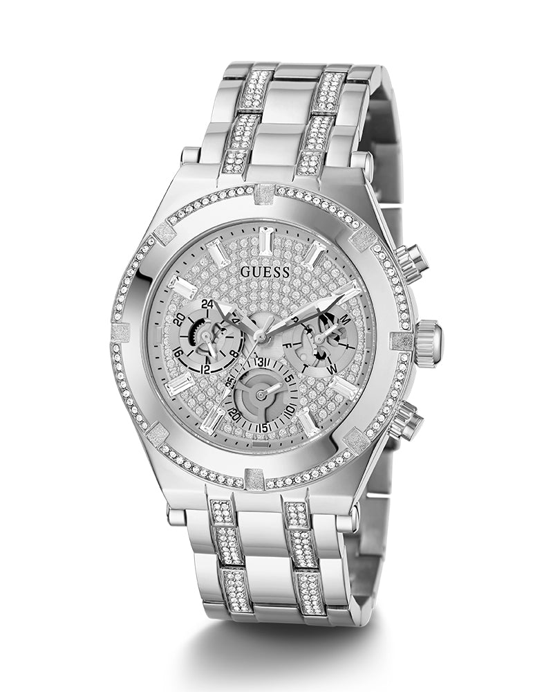 Shop Guess Continental Silver Dial Silver Steel Strap Watch for Men - GW0261G1 in USA