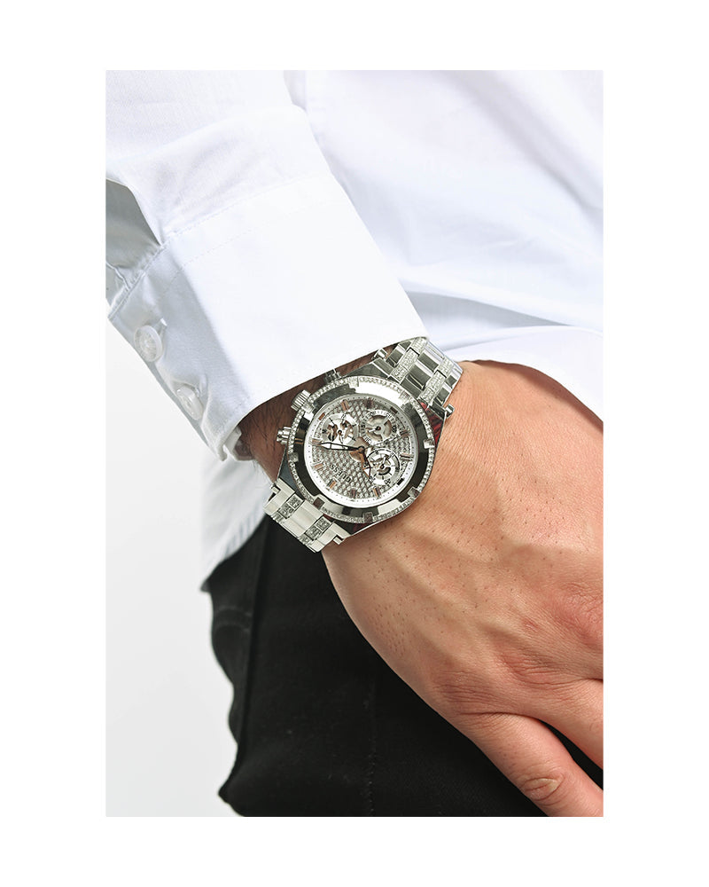 Shop Guess Continental Silver Dial Silver Steel Strap Watch for Men - GW0261G1 in USA
