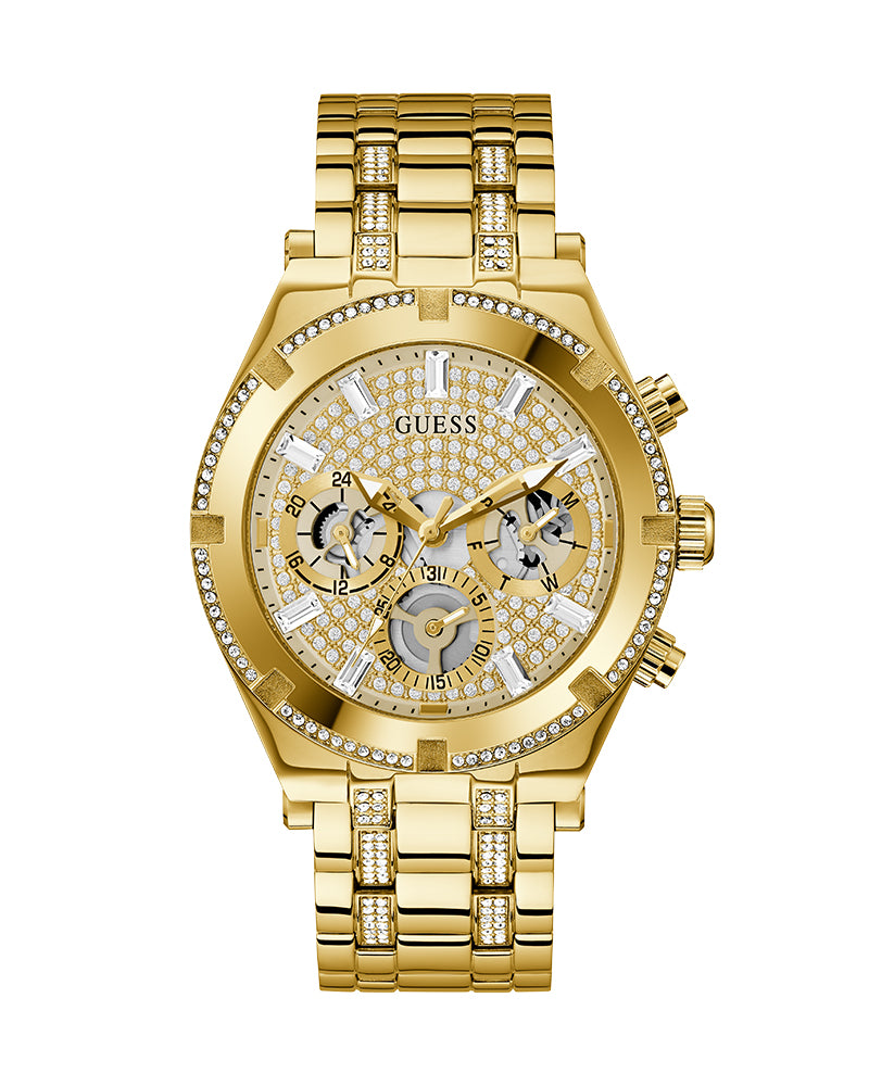 Shop Guess Continental Diamonds Gold Dial Gold Steel Strap Watch for Men - GW0261G2 in USA