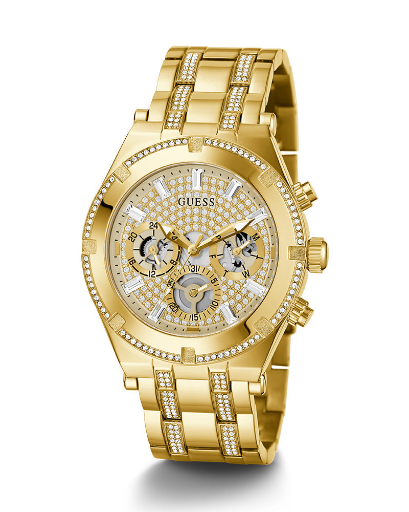 Shop Guess Continental Diamonds Gold Dial Gold Steel Strap Watch for Men - GW0261G2 in USA