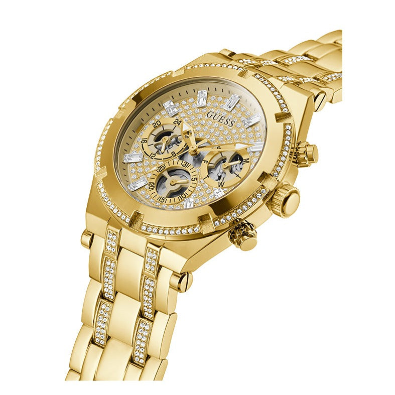 Shop Guess Continental Diamonds Gold Dial Gold Steel Strap Watch for Men - GW0261G2 in USA
