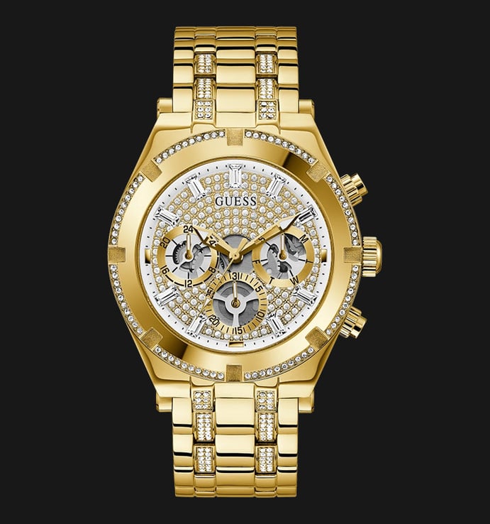 Shop Guess Continental Diamonds Gold Dial Gold Steel Strap Watch for Men - GW0261G2 in USA
