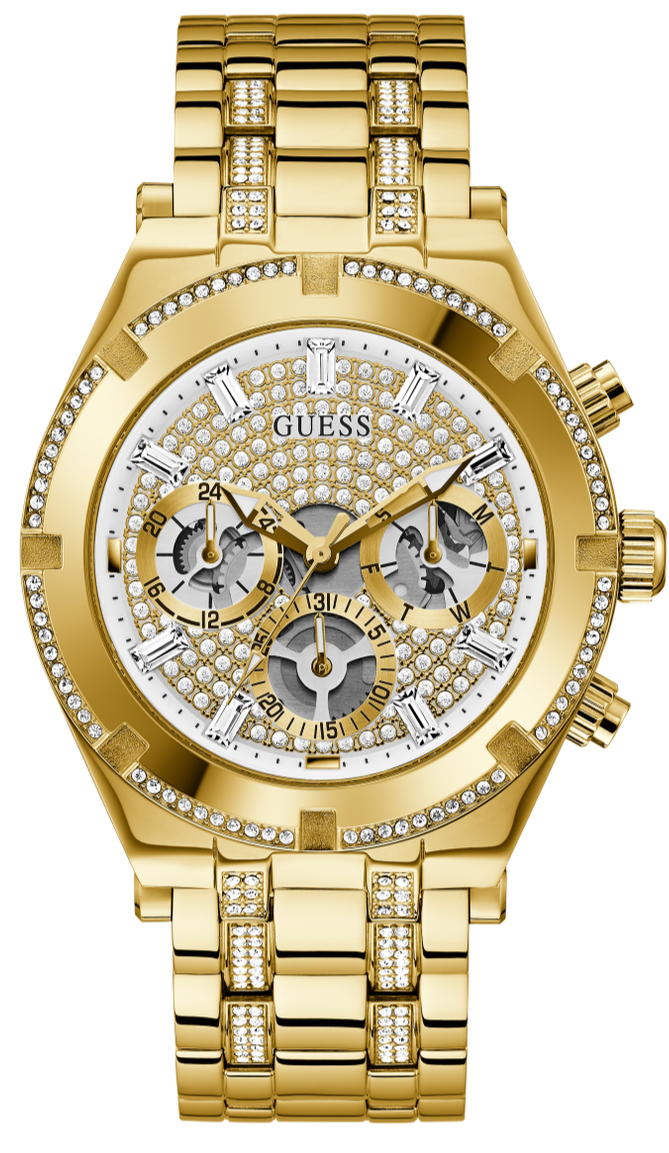 Shop Guess Continental Diamonds Gold Dial Gold Steel Strap Watch for Men - GW0261G2 in USA