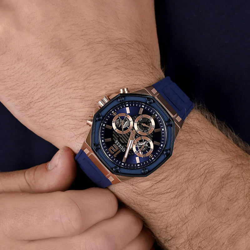 Guess Momentum Chronograph Blue Dial Blue Rubber Strap Watch for Men - GW0263G2 Buy Now By Guess