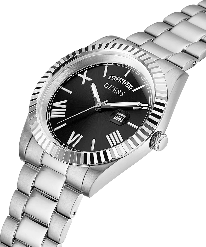 Shop Guess Connoisseur Black Dial Silver Steel Strap Watch for Men - GW0265G1 in USA