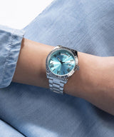 Guess Luna Quartz Blue Dial Silver Steel Strap Watch For Women - GW0308L4 Buy Now By Guess