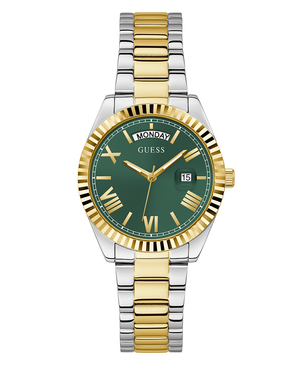 Guess Luna Quartz Green Dial Two Tone Steel Strap Watch For Women - GW0308L5