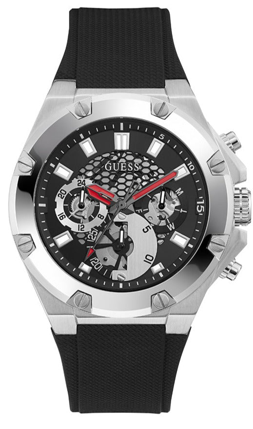 Shop Guess Third Grear Multi Function Black Dial Black Rubber Strap Watch for Men- GW0334G1 in USA