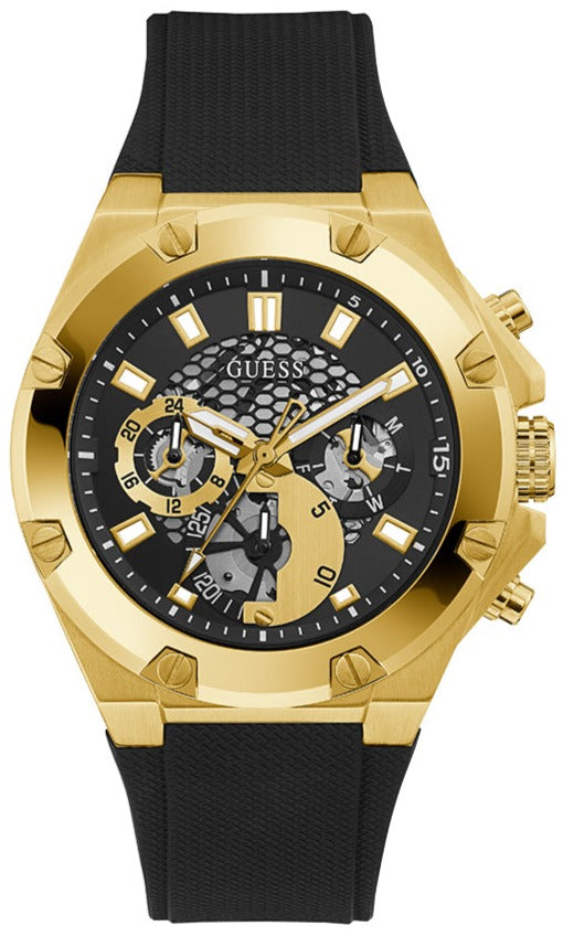 Shop Guess Third Gear Multifunction Black Dial Black Rubber Strap Watch for Men - GW0334G2 in USA
