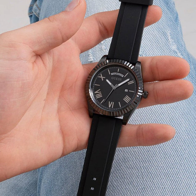 Guess Connoisseur Black Dial Black Silicone Strap Watch For Men - GW0335G1 Buy Now By Guess