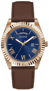 Guess Connoisseur Blue Dial Brown Leather Strap Watch For Men - GW0353G2 Buy Now By Guess
