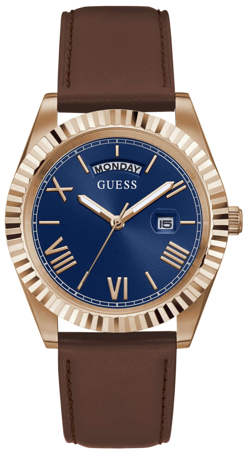 Guess Connoisseur Blue Dial Brown Leather Strap Watch For Men - GW0353G2 Buy Now By Guess