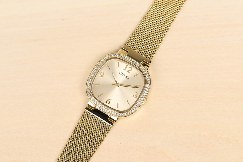 Guess Tapestry Diamonds Gold Dial Gold Mesh Bracelet Watch for Women - GW0354L2 Buy Now By Guess