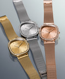 Guess Tapestry Diamonds Rose Gold Dial Rose Gold Mesh Bracelet Watch for Women - GW0354L3