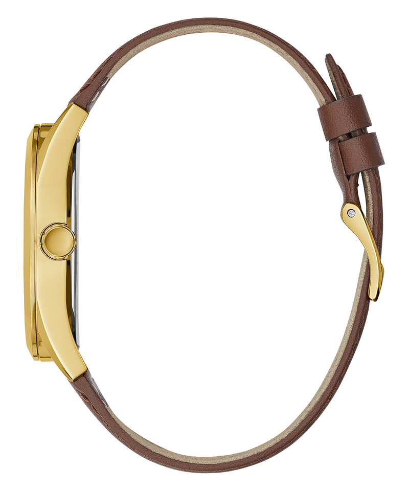Guess Multifunction Chronograph Gold Dial Brown Leather Strap Watch For Men - GW0389G5 Buy Now By Guess