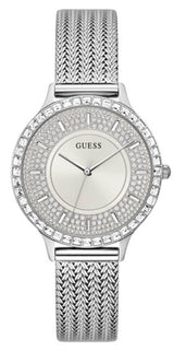 Shop Guess Soiree Diamonds Silver Dial Silver Mesh Bracelet Watch for Women - GW0402L1 in USA