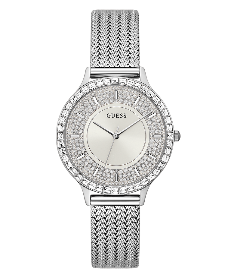 Shop Guess Soiree Diamonds Silver Dial Silver Mesh Bracelet Watch for Women - GW0402L1 in USA