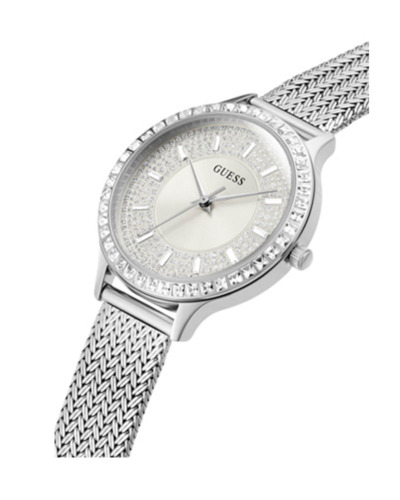 Shop Guess Soiree Diamonds Silver Dial Silver Mesh Bracelet Watch for Women - GW0402L1 in USA