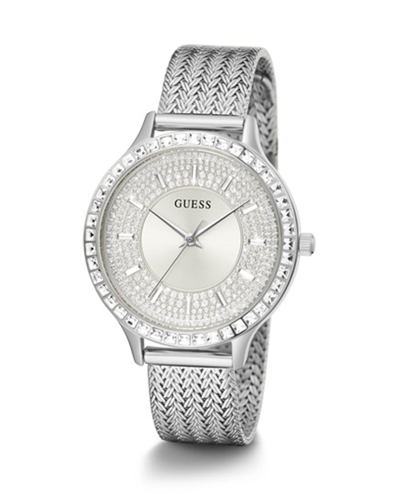 Shop Guess Soiree Diamonds Silver Dial Silver Mesh Bracelet Watch for Women - GW0402L1 in USA