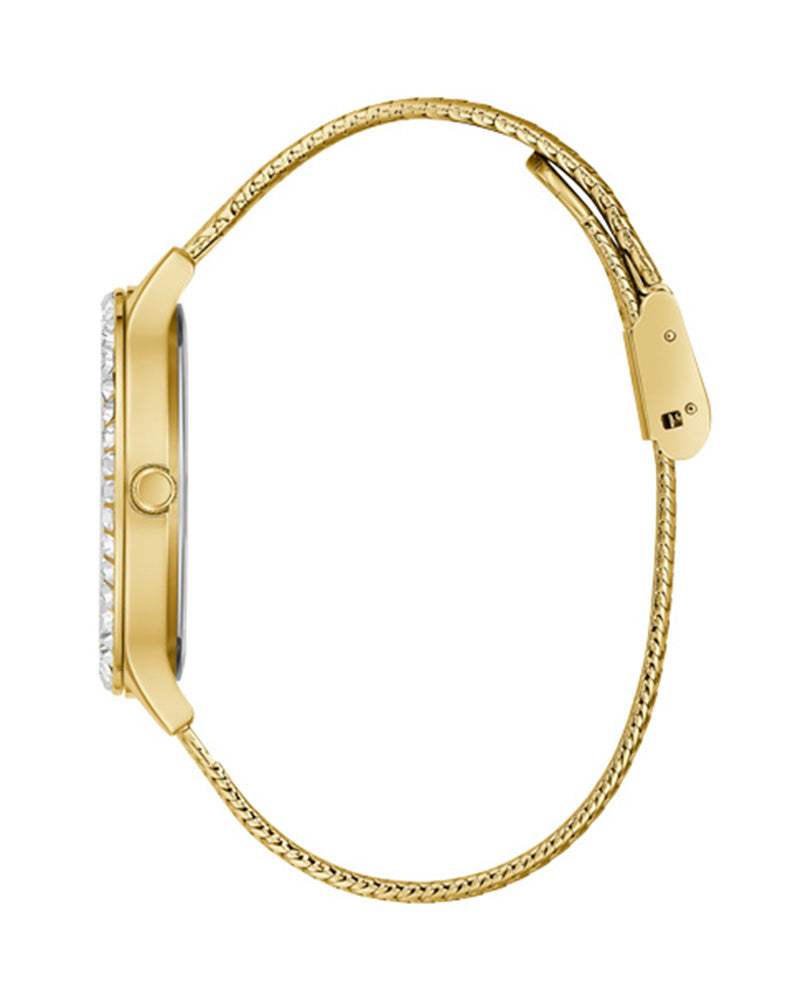 Shop Guess Soiree Diamonds Gold Dial Gold Mesh Bracelet Watch for Women - GW0402L2 in USA