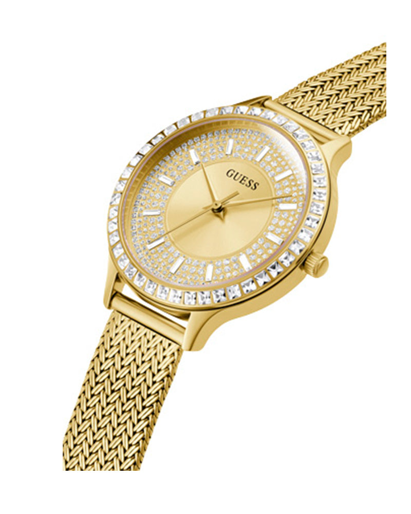 Shop Guess Soiree Diamonds Gold Dial Gold Mesh Bracelet Watch for Women - GW0402L2 in USA