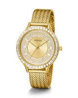 Shop Guess Soiree Diamonds Gold Dial Gold Mesh Bracelet Watch for Women - GW0402L2 in USA