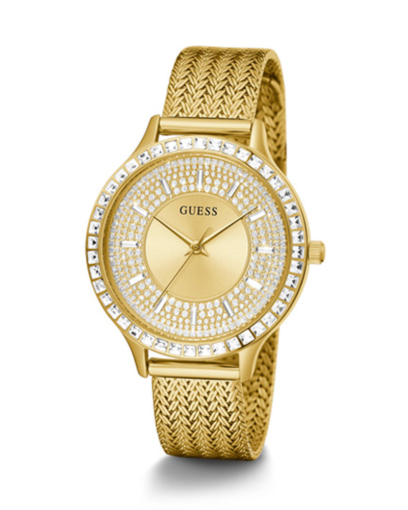 Shop Guess Soiree Diamonds Gold Dial Gold Mesh Bracelet Watch for Women - GW0402L2 in USA
