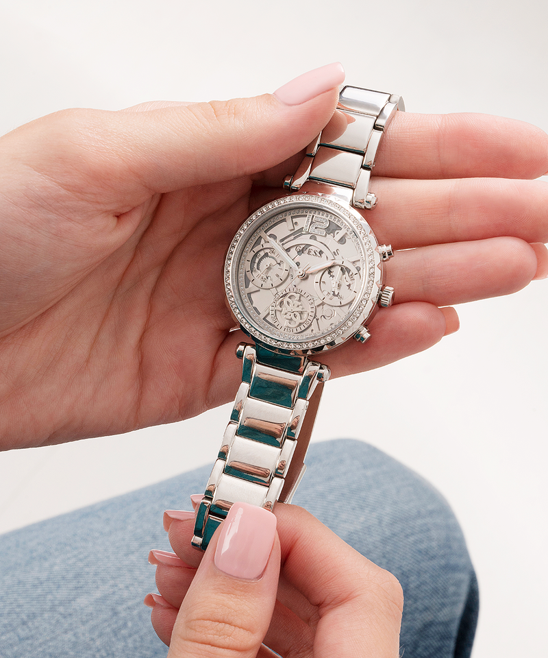 Guess Solstice Diamonds Silver Dial Silver Steel Strap Watch for Women - GW0403L1 Buy Now By Guess