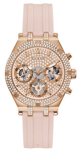 Guess Heiress Diamonds Rose Gold Dial Pink Rubber Strap Watch for Women - GW0407L3 Buy Now By Guess