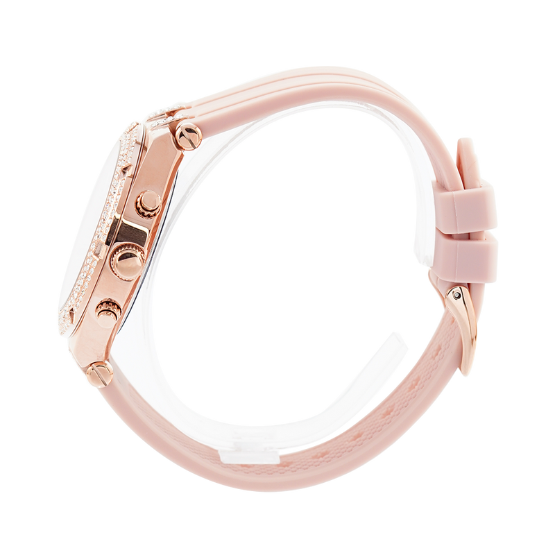 Guess Heiress Diamonds Rose Gold Dial Pink Rubber Strap Watch for Women - GW0407L3 Buy Now By Guess