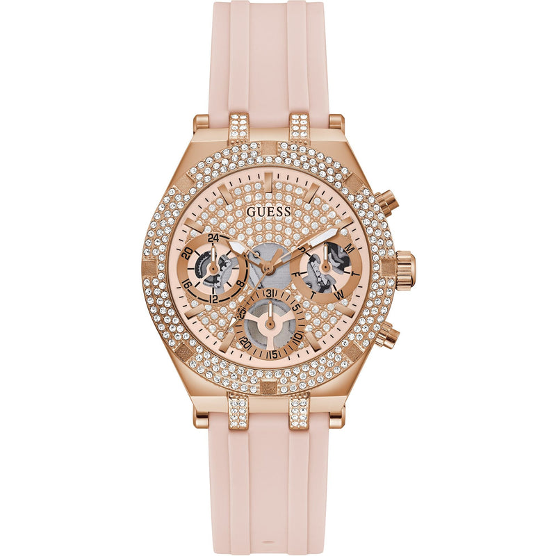 Guess Heiress Diamonds Rose Gold Dial Pink Rubber Strap Watch for Women - GW0407L3 Buy Now By Guess