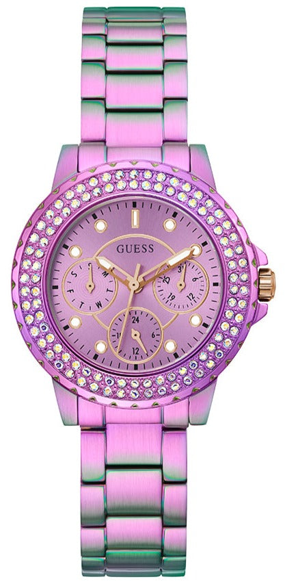 Shop Guess Crown Jewel Diamonds Purple Dial Purple Steel Strap Watch for Women - GW0410L4 in USA