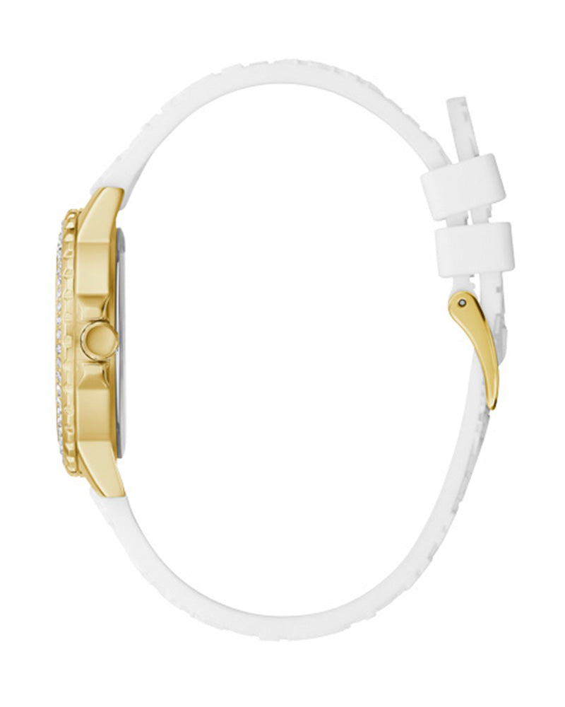 Guess Crown Jewel Multifunction Diamonds White Dial White Leather Strap Watch for Women - GW0411L1 Buy Now By Guess