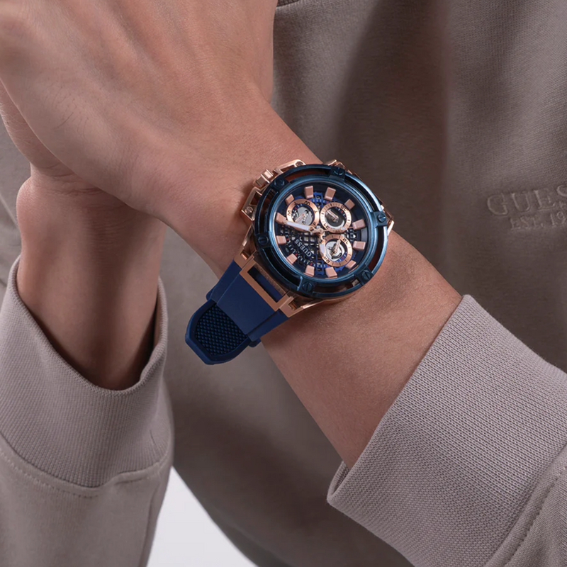 Guess Commander Blue Dial Blue Rubber Strap Watch for Men - GW0211G4 Buy Now By Guess