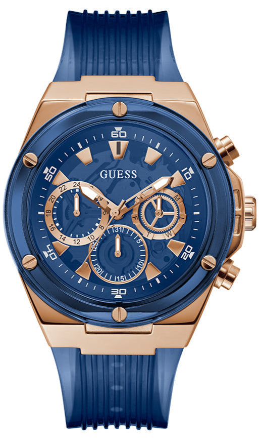 Shop Guess Poseidon Chronograph Blue Dial Blue Silicone Strap Watch For Men - GW0425G3 in USA