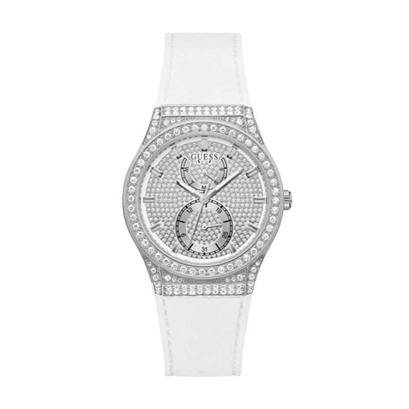 Guess Princess Crystals Silver Dial White Silicone Strap Watch For Women - GW0439L1 Buy Now By Guess