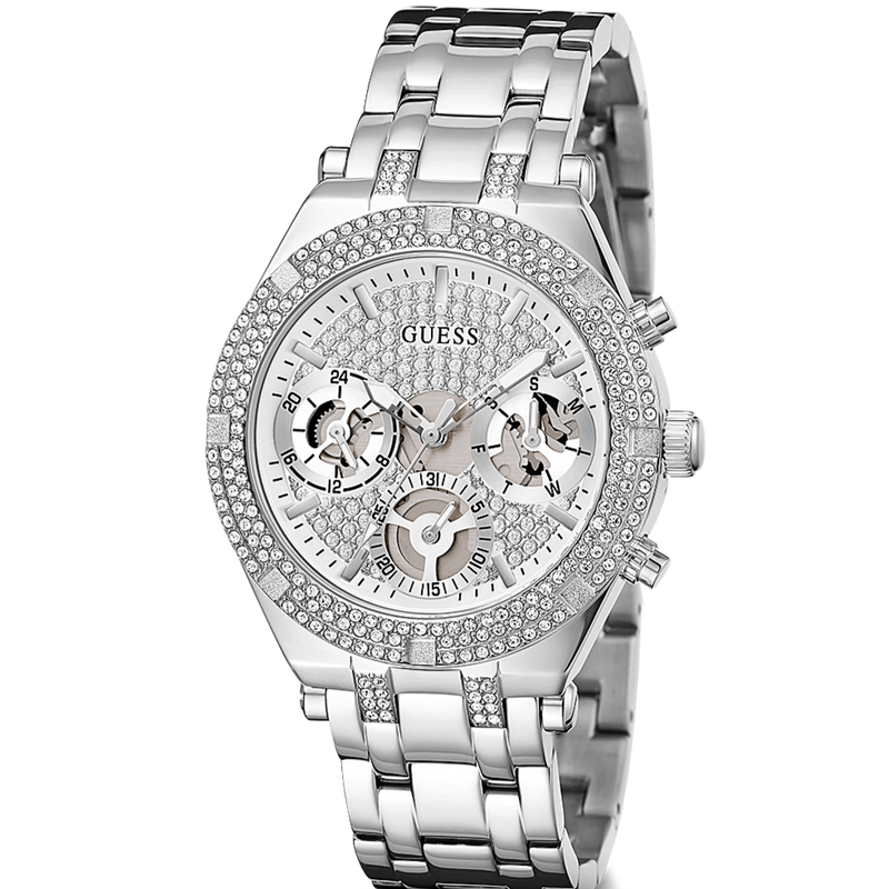 Guess Heiress Multifunction Diamonds Silver Dial Silver Steel Strap Watch for Women - GW0440L1 Buy Now By Guess