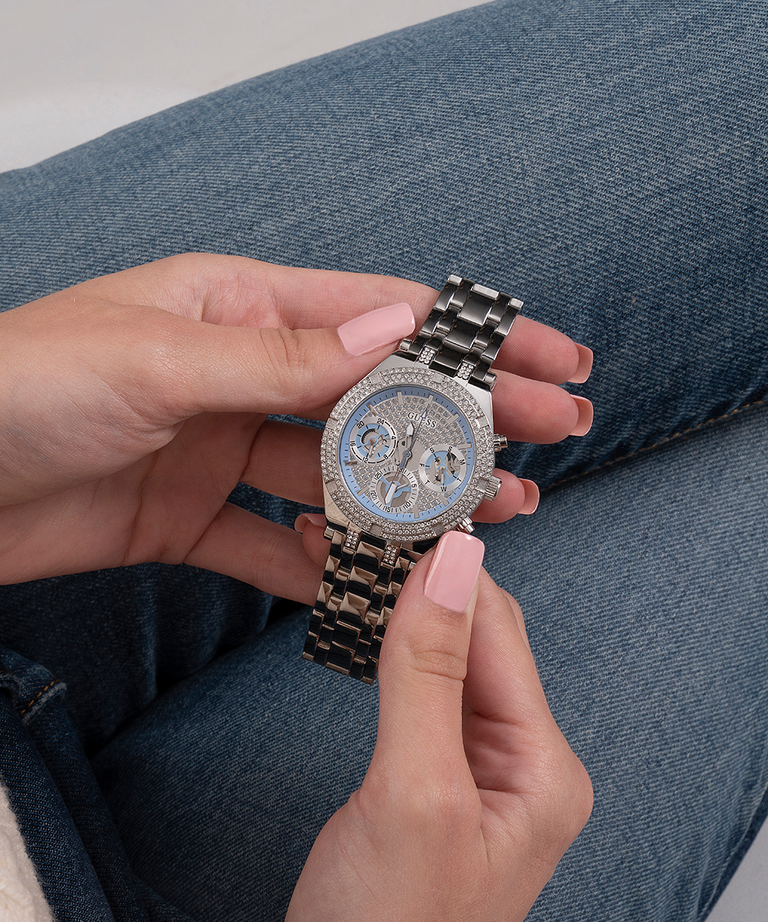 Guess Heiress Multifunction Diamonds Silver Dial Silver Steel Strap Watch for Women - GW0440L1 Buy Now By Guess