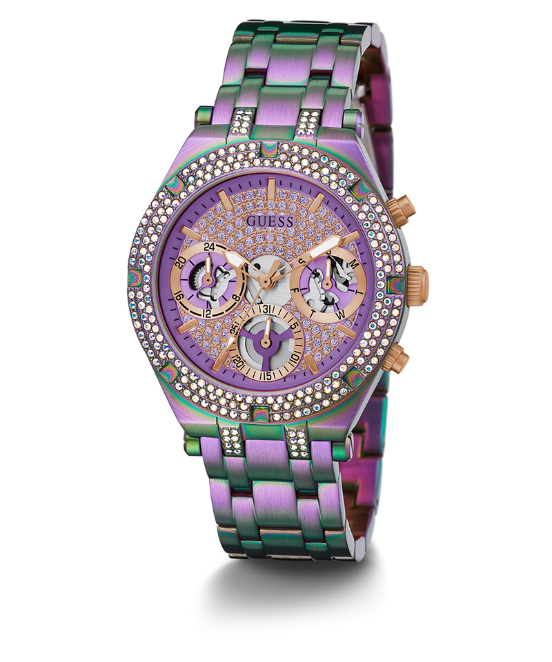 Guess Heiress Multifunction Diamonds Purple Dial Purple Steel Strap Watch for Women - GW0440L3 Buy Now By Guess