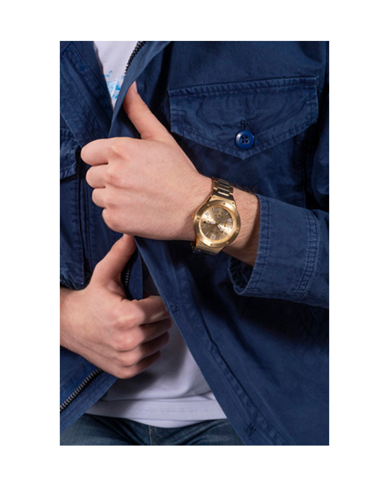 Shop Guess Scope Gold Dial Gold Steel Strap Watch for Men - GW0454G2 in USA