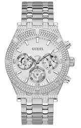 Guess Multi Function Diamonds Silver Dial Silver Steel Strap Watch For Men - GW0455G1 Buy Now By Guess