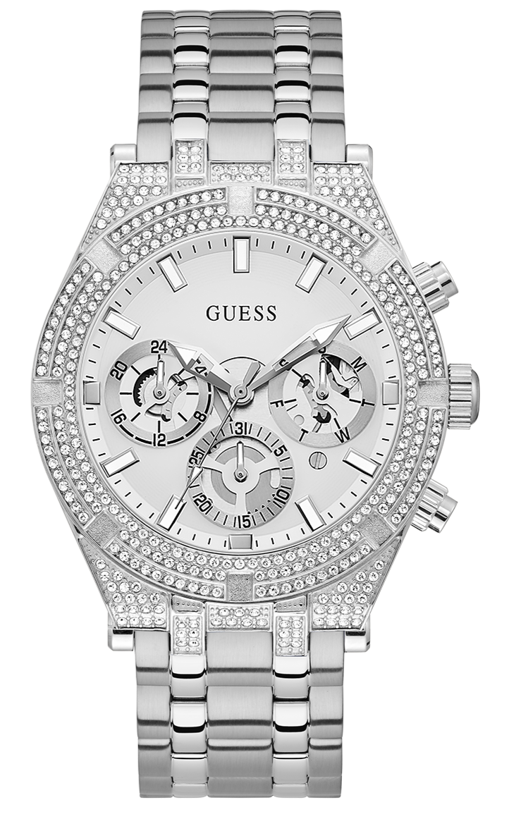 Guess Multi Function Diamonds Silver Dial Silver Steel Strap Watch For Men - GW0455G1 Buy Now By Guess