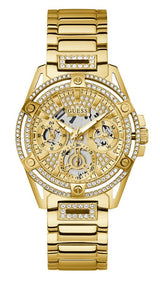 Shop Guess Queen Quartz Gold Dial Gold Steel Strap Watch For Women - GW0464L2 in USA