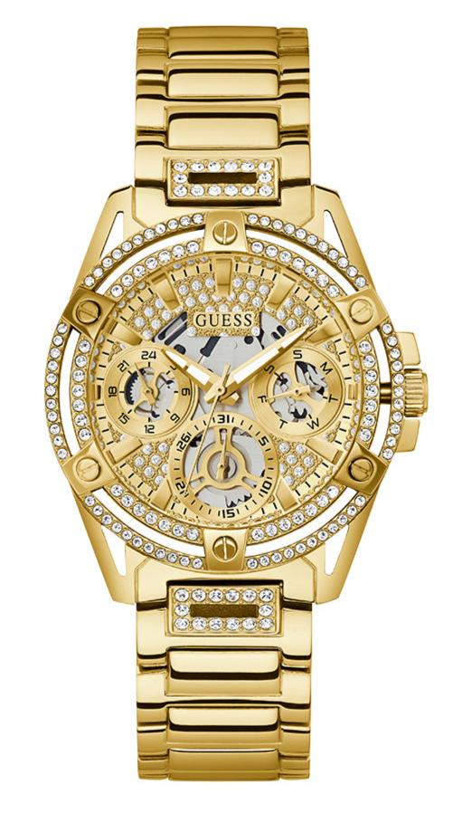 Shop Guess Queen Quartz Gold Dial Gold Steel Strap Watch For Women - GW0464L2 in USA