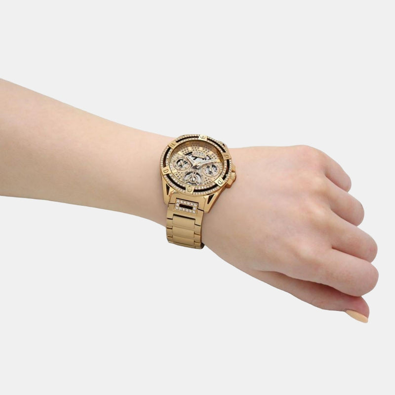 Shop Guess Queen Quartz Gold Dial Gold Steel Strap Watch For Women - GW0464L2 in USA