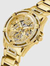Shop Guess Queen Quartz Gold Dial Gold Steel Strap Watch For Women - GW0464L2 in USA