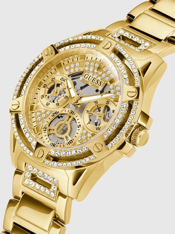 Shop Guess Queen Quartz Gold Dial Gold Steel Strap Watch For Women - GW0464L2 in USA